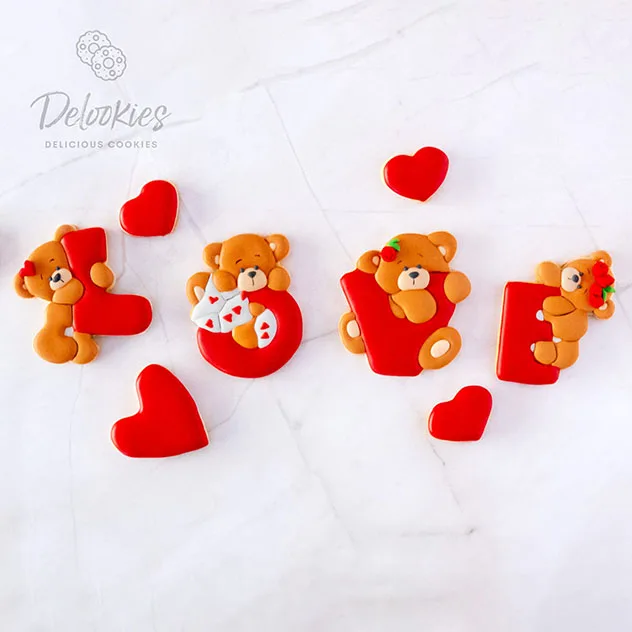 Delookies' Teddy Bear LOVE Cookies for Valentine's Day
