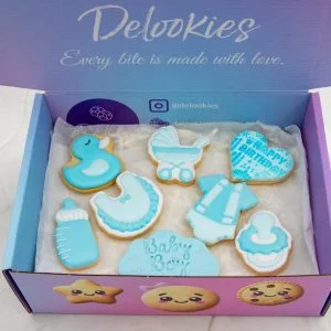 Baby boy cookies in Delookies gift box