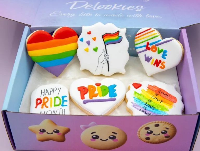 Delookies Pride cookies in packaging for Australia-wide delivery
