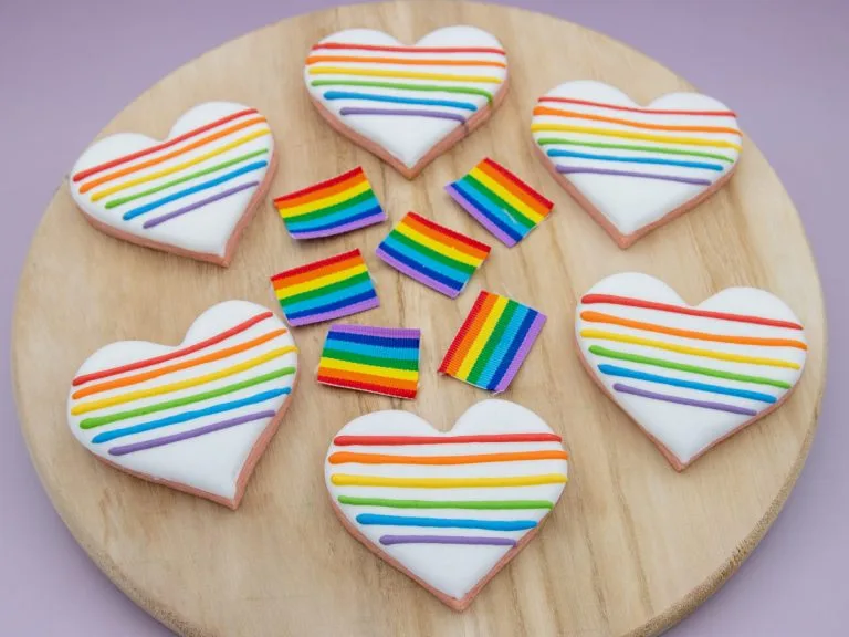 rainbow Pride cookies styled for LGBTQIA+ celebration