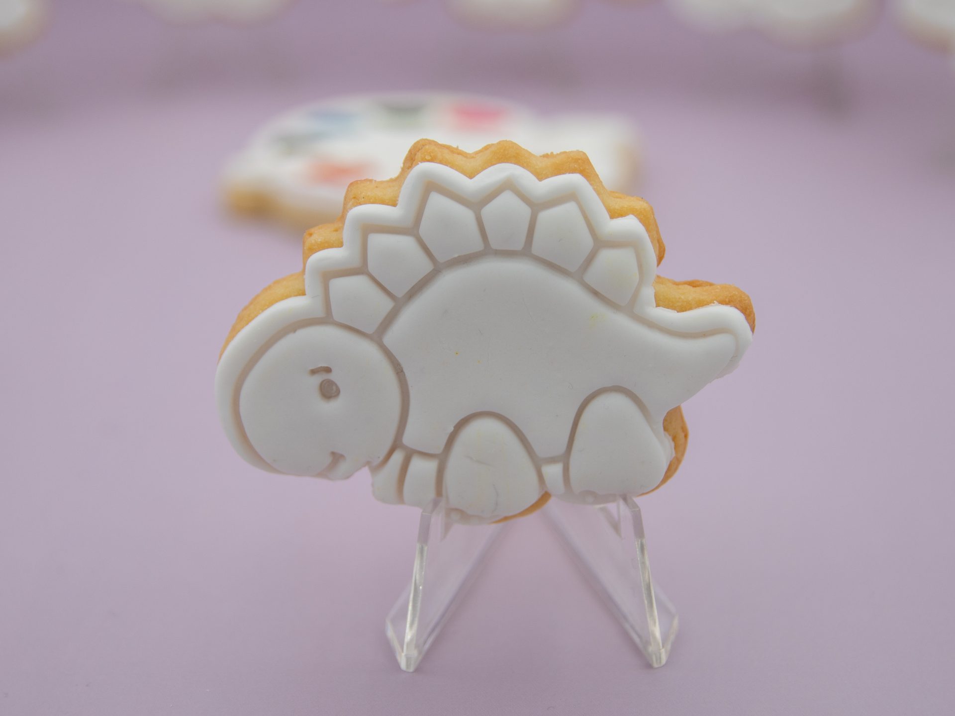 stegosaurus cookie with embossed fondant for colouring