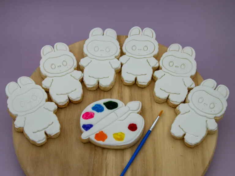 Labubu DIY painting cookies styled with colour palette and painting brush