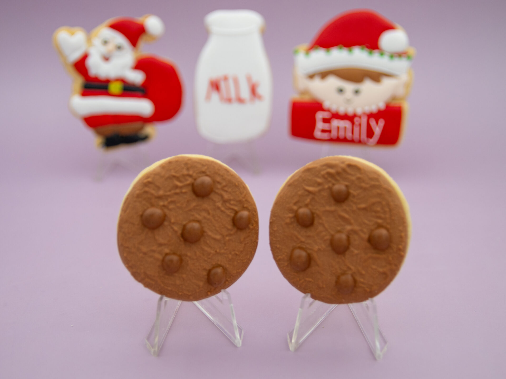 Chocolate chip royal icing cookie with textured design