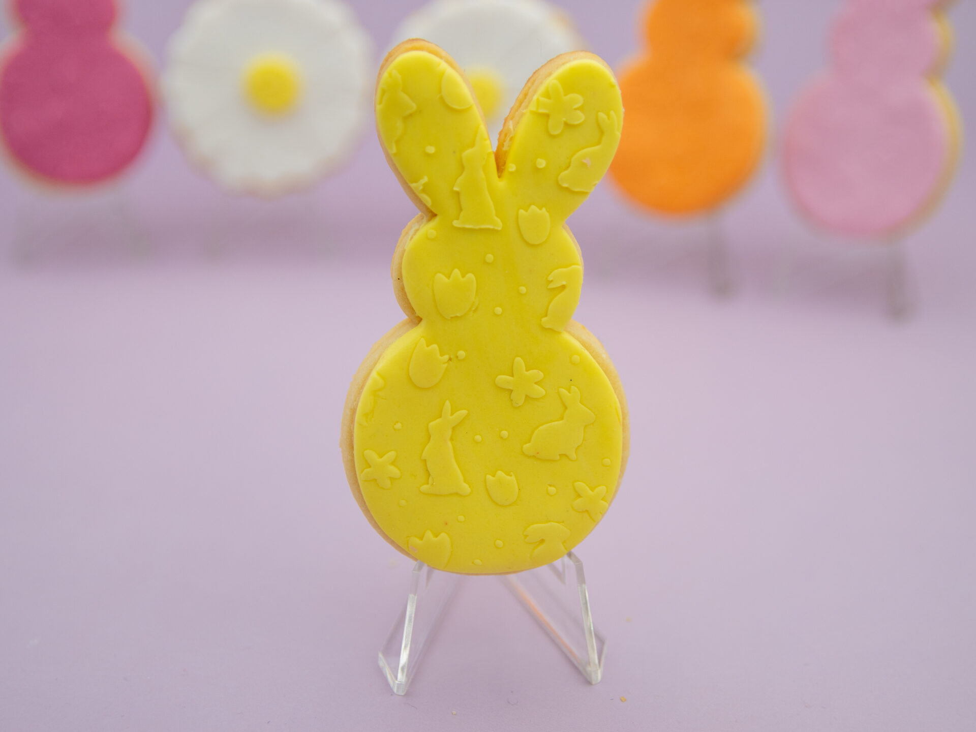 Yellow bunny fondant Easter cookie with embossed Easter details
