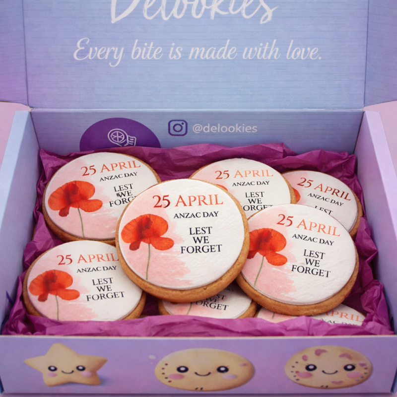 ANZAC Day Tribute Cookies presented inside Delookies branded packaging