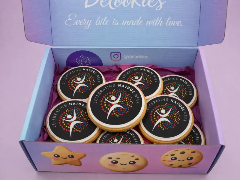 Celebrating NAIDOC Week Cookies in Delookies packaging for corporate gifting and event orders