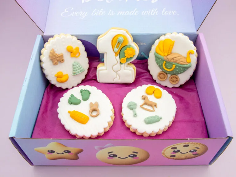 Baby Milestone Cookies packed in Delookies gift box for delivery across Australia
