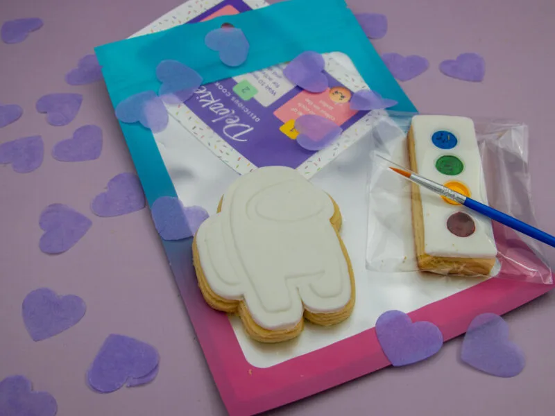 Among Us PYO cookie favour with edible paint palette and brush for kids gaming party activity