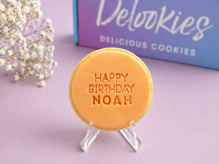 Personalised birthday name cookies with fondant finish styled with props