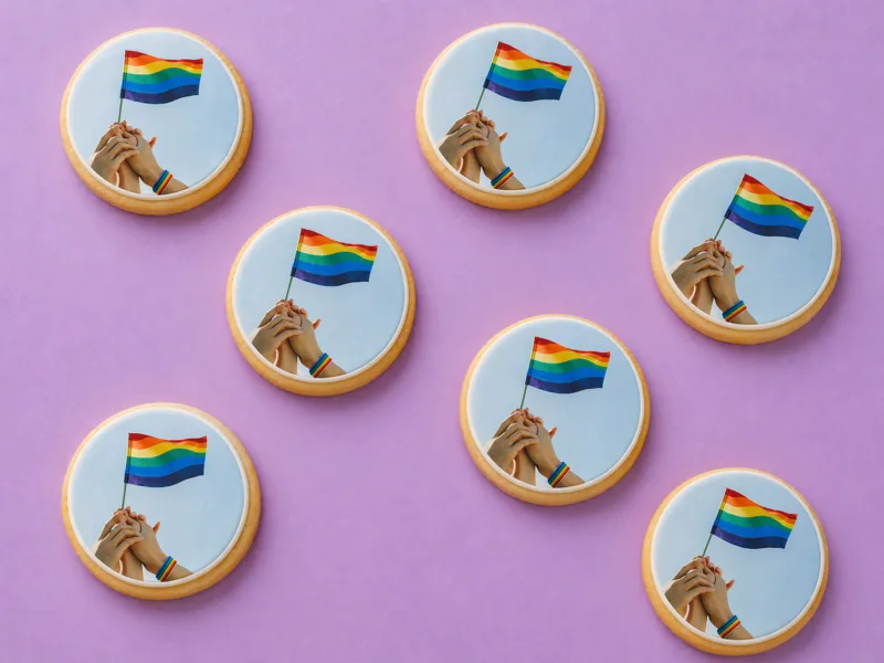 rainbow pride flag edible print cookies flat lay arrangement