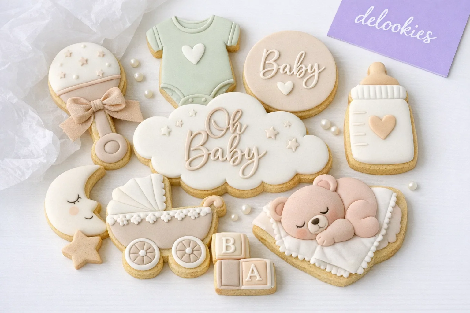 Delookies decorated baby shower cookies for an Australian baby celebration